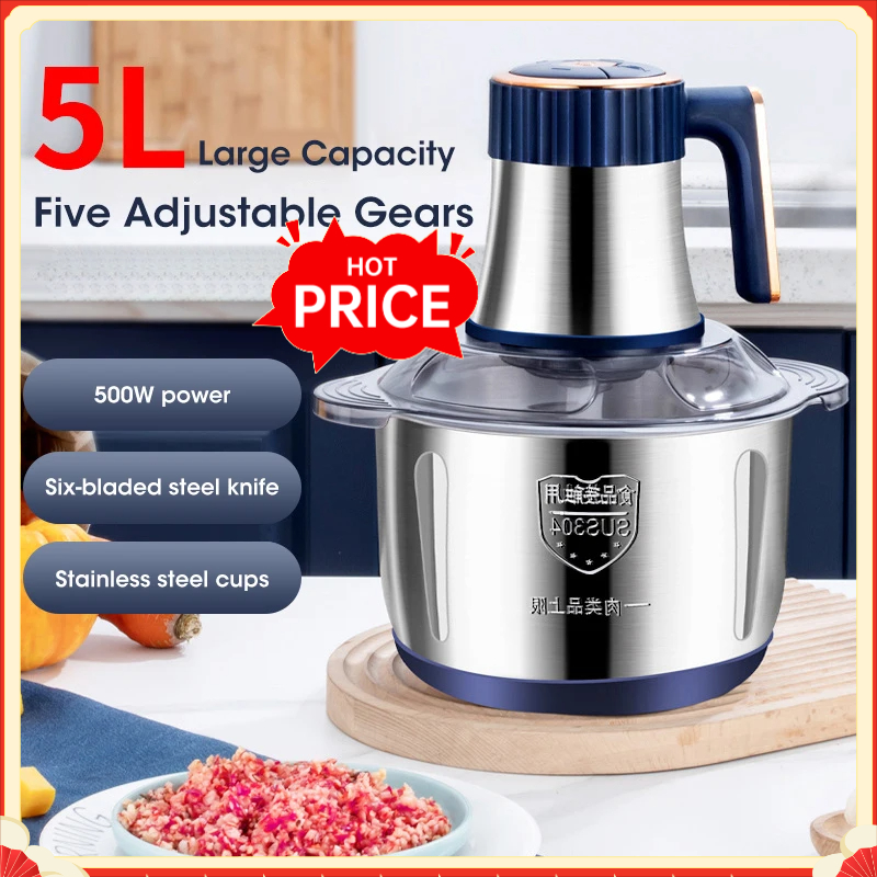 Kitchen Gadgets Vegetable Chopper - 5L Electric Meat Grinders 304 Stainless