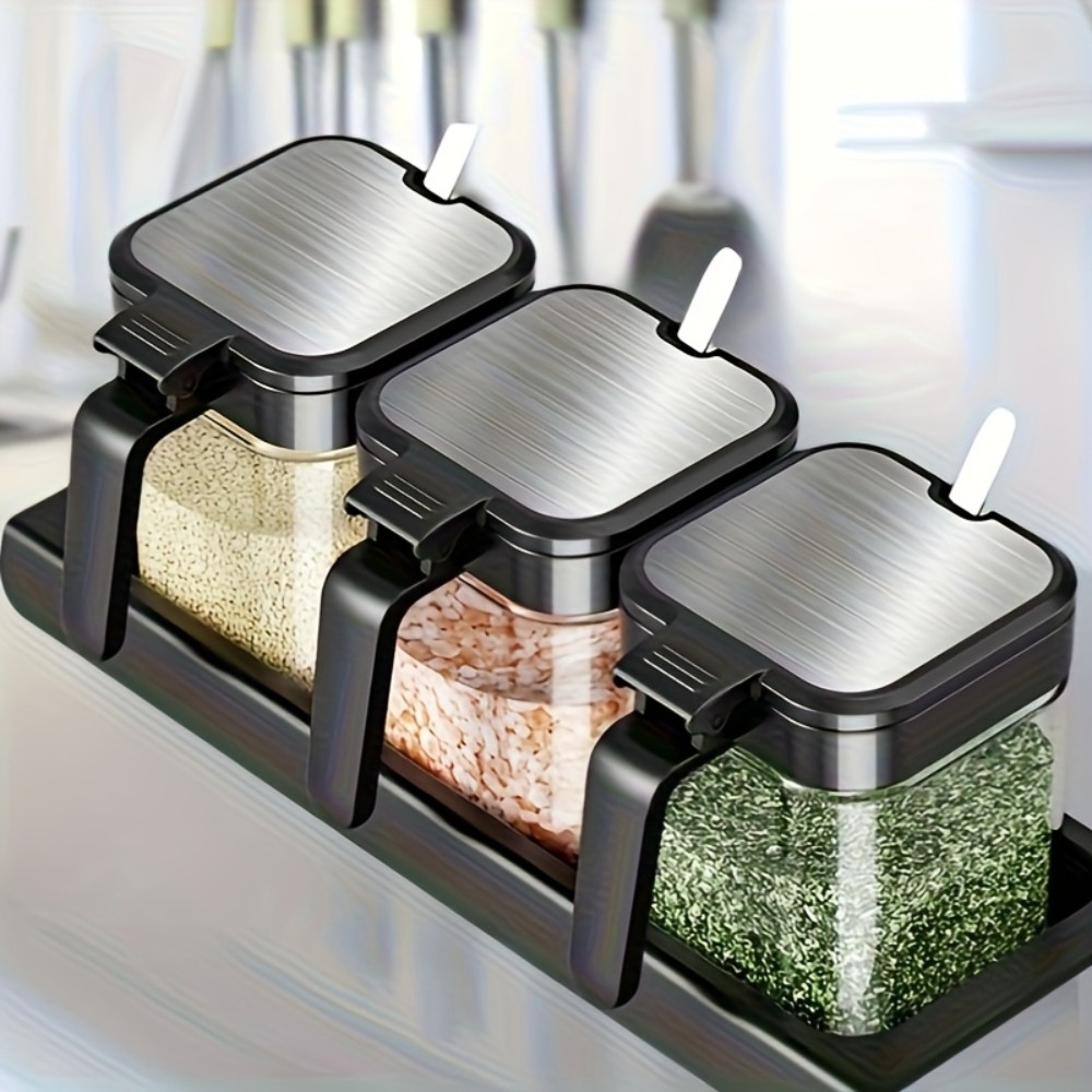 3pcs Glass Spice Jars with Spo - Korean Kitchen Gadgets ulasan dan harga
