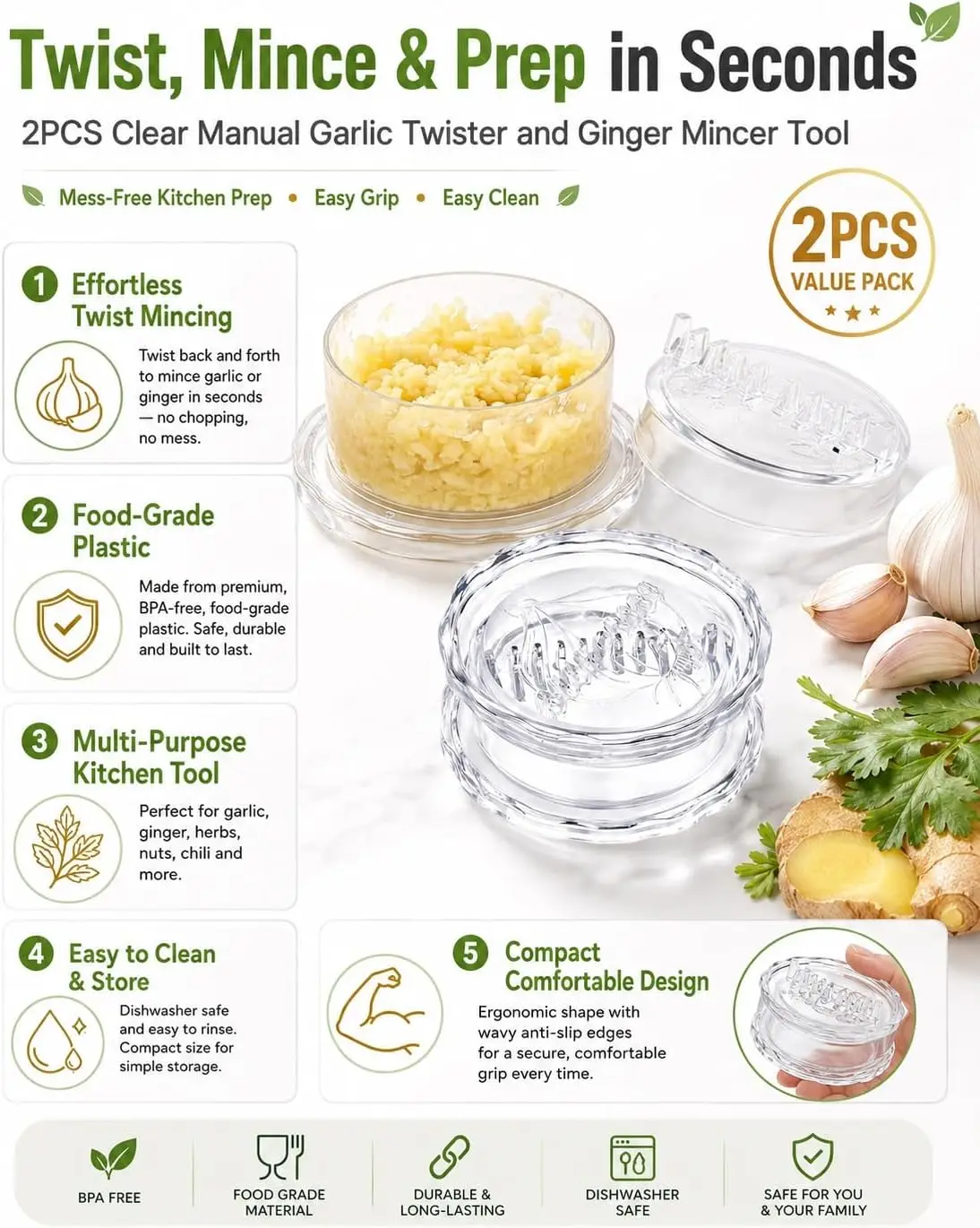 2PCS Clear Manual Garlic Twist - Manual Garlic Press ulasan dan harga